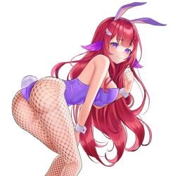 ass aurora_phoenyx fishnets long_hair playboy_bunny purple_eyes purple_outfit red_hair virtual_youtuber vtuber