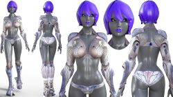 3d ass breasts female hair_color_change midriff navel nipples nukunookee robot_girl thick_thighs wide_hips