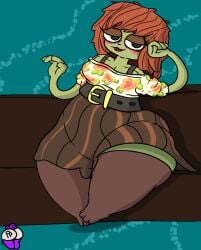 1girls bbw big_ass big_breasts blush chubby cleavage fat green_skin looking_at_viewer psychonauts psychonauts_2 sam_boole stockings suspenders thick_thighs volumptous wide_hips