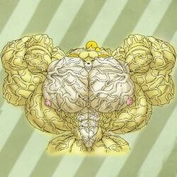 animal_crossing breasts hyper hyper_muscles hyper_veins isabelle isabelle_(animal_crossing) muscles muscular muscular_female nintendo sirjimb