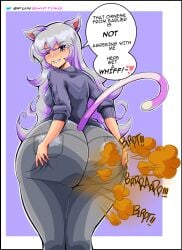 ass_focus ass_grab big_ass big_butt brap cat_ears cat_tail catgirl fard fart fart_fetish farting farting_at_viewer gassy lumi original_character shiftingfun smug speech_bubble sweatpants wide_hips wink