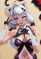 cat_ears catgirl female_only looking_at_viewer purple_eyes squchan_(vtuber) tentacle virtual_youtuber vyugen white_hair