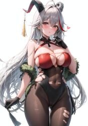 1girls 2023 aegir_(azur_lane) ai_generated anime_nose azur_lane bangs cleavage clothed_female curvy_body curvy_figure female_focus hair_between_eyes hi_res horned_female horned_humanoid horns huge_breasts long_hair navel ripped_tights solo_female solo_focus stable_diffusion tagme tights voluptuous voluptuous_female white_hair