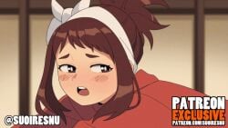 2d animated ass blush boku_no_hero_academia bound_wrists brown_eyes brown_hair buttplug canon_couple eating_pussy female_pubic_hair izuku_midoriya licking_pussy male/female medium_hair my_hero_academia no_panties ochako_uraraka open_mouth pubic_hair pussy_hair saliva saliva_trail suoiresnu uncensored