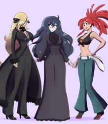 3girls ass_expansion breast_expansion breasts candela_(pokémon) cleavage clothing cynthia_(pokemon) female female_only flannery_(pokemon) gigajule5 hex_maniac human human_only nintendo pokemon pokemon_xy sequence solo solo_female