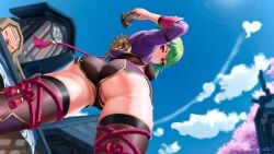 1girls ass ass_focus big_ass big_thighs busty female female_only genshin_impact green_hair huge_ass huge_thighs kuki_shinobu large_ass large_thighs mask_off pipiupiu302 purple_eyes pussy thick_thighs thighs voluptuous