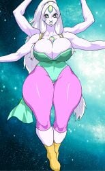 2014 4_arms alien alien_girl armpits cartoon_network curvy curvy_figure female female_alien female_only fusion gem_(species) jay-marvel multi_arm multi_limb opal_(steven_universe) steven_universe white_hair white_hair_female