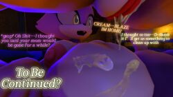 3d 3d_(artwork) after_orgasm after_sex big_breasts blaze_the_cat caught cream_the_rabbit cum_on_body female/female five_(artist) shocked shocked_expression sonic_(series) source_filmmaker thick_thighs vanilla_the_rabbit