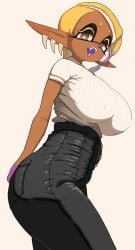 1girls ass big_ass big_breasts breasts brown_skin clothed clothed_female dark-skinned_female dark_skin female frye_(splatoon) huge_ass huge_breasts inkling large_ass long_ears looking_at_viewer nintendo nipples_visible_through_clothing office_lady pointy_ears ribbed_sweater simple_background smile splatoon splatoon_3 sweater tentacle_hair thick_thighs tight_clothing wide_hips yellow_hair yuta_agc