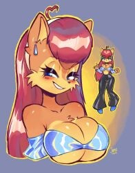 2d alternate_costume anthro big_breasts blue_eyes blush breasts bust chipmunk cleavage clothing color eyelashes female female_only fur furry jamoart jpeg long_hair mammal sally_acorn sega smile solo sonic_(series) sonic_satam sonic_the_hedgehog_(archie) sonic_the_hedgehog_(series) tagme thick_thighs underboob wide_hips