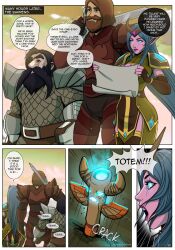 1girls 2boys aqua_hair blizzard_entertainment comic comic_page darkra dialogue druid_(warcraft) dwarf dwarf_(warcraft) english_text female human human_(world_of_warcraft) light-skinned_male light_skin lulusa_wildmist male night_elf original_character page_14 pink_skin warcraft world_of_warcraft