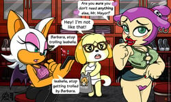 2020 3girls aggressive_retsuko alternate_costume alternate_outfit alternate_version_at_source animal_crossing areola_slip arms artist_logo artist_signature background barbara_the_bat bare_arms bare_ass bare_shoulders bat bat_ears bat_wings bedroom_eyes bottomless_skirt bra breasts candy_crush_saga canine casual_nudity changing_room chiropteran cleavage closet clothed_female clothing color colored colored_background colorful crossover curvaceous curvy daigasso_band_brothers detailed_background digital_media_(artwork) dog_ears dog_tail embarrassed erect_nipples erect_nipples_under_clothes exposed_ass exposed_pussy exposing exposure eyes female female_focus female_only flashing half-closed_eyes ill-fitting_clothes isabelle_(animal_crossing) isabelle_(animal_crossing)_(cosplay) jam_with_the_band large_breasts lips mouth nintendo nipple_bulge nipples no_bra no_panties panties playing_videogame plump_lips presenting_pussy purple_hair pussy ragnar_oktopod rouge_the_bat sanrio sega short_hair shoulders showing showing_off skirt skirt_lift small_breasts smartphone smooth_skin sonic_(series) spoken_heart sweatdrop teasing tight_clothing trio uncensored underwear video_games white_fur white_hair