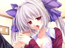 bra censored cleavage fellatio game_cg open_clothes open_shirt oral penis shirt tenmaso