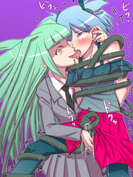 1boy 1girls ahe_gao assassination_classroom blue_eyes blue_hair blush couple crazy_eyes crossdressing cum dubious_consent female femboy femboy_on_female femdom green_hair grey_skirt hetero highres kayano_kaede kissing looking_at_viewer male/female penis pink_skirt purple_background saliva school_uniform sex shiota_nagisa skirt straight tears teenage_boy teenage_girl teenager tentacle tentacle_sex tentaclejob tentacles_on_male tentacles_on_trap tentacles_under_clothes tongue tongue_out trap uichi-chi yandere yellow_eyes young