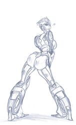 1girls 2d 2d_(artwork) almond arcee arcee_(prime) ass back_view big_ass blush built-in_high_heels female female_only high_heels looking_at_viewer looking_back monochrome posing rear_view robot robot_girl sideboob sketch solo tagme transformers transformers_prime