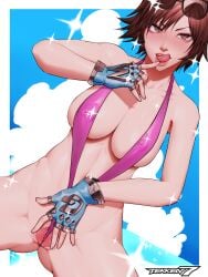 1girls big_breasts bikini breasts busty curvaceous curvy curvy_body curvy_female curvy_figure female huge_breasts kazama_asuka large_breasts naughty_face sling_bikini spread_pussy spread_pussy_under_clothes tekken tekken_7 tongue tongue_out voluptuous yesman