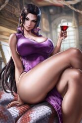 1girls arm_support bare_arms bare_legs bare_shoulders bare_skin big_breasts big_thighs black_hair blue_eyes boa_hancock breasts busty cleavage clothed clothed_female clothing crossed_legs cup dandon_fuga dress female female_focus female_only fingernails glass_of_wine holding_beverage holding_cup holding_drink huge_breasts large_breasts legs legs_crossed light-skinned_female light_skin long_hair looking_at_viewer mature mature_female nail_polish one_piece pirate purple_clothes purple_clothing purple_dress purple_nail_polish purple_nails red_wine sitting solo solo_female solo_focus thick_thighs thighs wine wine_glass