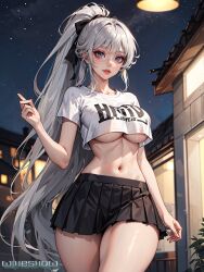 ai_generated curvaceous curvy_female curvy_figure female_only huge_breasts long_hair looking_at_viewer original_character ponytail solo_female solo_focus stable_diffusion voluptuous_female white_hair winesnow