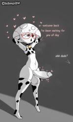 1boy 1femboy big_balls big_penis champaanimation champi_(oc) choker cow_bell cow_print_armwear cow_print_thighhighs dialogue english_text erection femboy glasses heart_eyes huge_cock hung_trap imminent_oral imminent_sex male male_only mushroom mushroom_humanoid open_mouth pent_up smooth_balls smooth_penis solo text throbbing