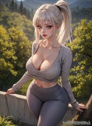 1girls ai_generated cleavage curvaceous curvy_body curvy_figure female_focus female_only huge_breasts looking_at_viewer original_character ponytail solo_female solo_focus stable_diffusion winesnow