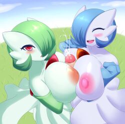 areola areolae ass blush closed_eyes cum cum_on_breasts double_paizuri duo duo_female duo_focus ejaculating_cum ejaculation ejaculation_between_breasts female female_focus gardevoir happy happy_sex huge_breasts inverted_nipples jcdr large_breasts looking_at_viewer lucy_(jcdr) nougat_(jcdr) penis pokémon_(species) pokemon pokemon_(species) pov pushing pushing_breasts_together shiny_pokemon squeezing_breast squish