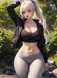 ai_generated curvaceous curvy_female curvy_figure female_focus female_only huge_breasts original_character ponytail solo_female solo_focus stable_diffusion voluptuous_female white_hair winesnow