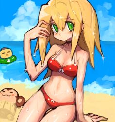 1girls beach binelu01 dakusuta medium_breasts mega_man mega_man_legends roll_caskett swimsuit tagme wet