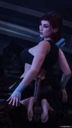 1boy 1girls 3d 3d_(artwork) alien balls before_sex big_ass blender blender_(software) commander_shepard cyberbolt feet femshep freckles green_eyes hot_dogging interspecies krogan makeup mass_effect pale-skinned_female pale_skin quads red_hair redhead thick_lips urdnot_wrex