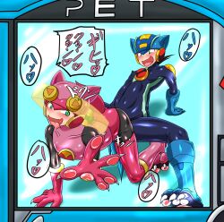 1boy 1girls all_fours bodysuit doggy_style mega_man mega_man_battle_network megaman.exe ribaibu roll.exe sex tagme