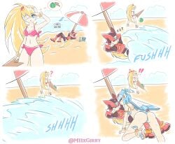 armpits ass beach bikini ciel_(mega_man) fairy_leviathan jealous m11xgirby mega_man mega_man_zero swimsuit tagme zero_(mega_man)