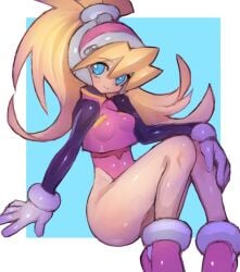 1girls bare_thighs binelu01 blonde_hair blue_eyes ciel_(mega_man) dakusuta female long_hair mega_man mega_man_x_dive mega_man_zero ponytail solo tagme thighs