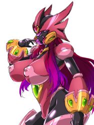 1girls android armor big_ass big_breasts corruption erect_nipples female ferham helmet large_breasts light-skinned_female long_hair mask mega_man mega_man_x mega_man_x_dive nipple_bulge red_hair robot_girl side_view solo tagme very_long_hair wabuki_(ochigan)