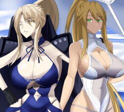 2girls artoria_pendragon_(swimsuit_ruler) artoria_pendragon_(swimsuit_ruler)_(second_ascension)_(fate) fate/grand_order fate_(series) female female_only multiple_girls takara_joney