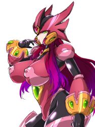 1girls android armor big_ass big_breasts erect_nipples female ferham helmet large_breasts light-skinned_female long_hair mega_man mega_man_x mega_man_x_dive nipple_bulge red_hair robot_girl side_view solo tagme very_long_hair wabuki_(ochigan)