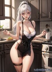 ai_generated curvaceous curvy_female curvy_figure huge_breasts long_hair looking_at_viewer original_character ponytail solo_female solo_focus stable_diffusion white_hair winesnow