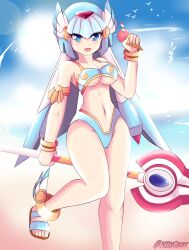 alternate_costume beach big_breasts bikini fairy_leviathan m11xgirby mega_man mega_man_zero swimsuit tagme