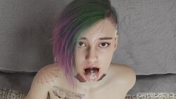 3d ambus3d cum cum_in_mouth cyberpunk_2077 facial green_hair judy_alvarez latina pov_eye_contact realistic solo_female tattoo