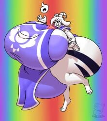 1boy 2d 2d_(artwork) 2d_artwork asriel_dreemurr asriel_dreemurr_(god_form) autopaizuri big_breasts big_penis busty_boy color femboy goat horns huge_breasts magic male male_only male_with_breasts nonsequitur penis_between_breasts rainbow_background solo_male tagme undertale undertale_(series)