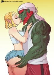 1boy 1girls artfoo_1 ass beard big_ass big_breasts big_butt blonde_hair cleavage durag earrings eyebrows eyelashes eyes_closed fat_ass female ganondorf grabbing grabbing_ass green_body green_skin kissing large_ass large_breasts light-skinned_female light_skin male muscular muscular_male nintendo pointy_ears princess_zelda red_hair short_shorts shorts tears_of_the_kingdom the_legend_of_zelda thick_ass thick_thighs thighs thin_waist tongue tongue_out wide_hips zelda_(tears_of_the_kingdom)