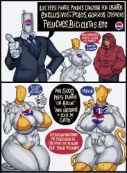 anthro big_breasts bikini castleart cat_ears cat_tail faceless_female pepsi pepsiwoman prize spanish_dialogue spanish_text voluptuous_female white_body wide_hips