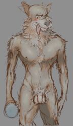 absurd_res anthro balls blush bodily_fluids body_hair canid canine canis epic_games flaccid fortnite genitals hair happy_trail hi_res humanoid looking_away male male_only mammal messy_hair muscular nipples pecs penis pubes realistic_penis_size ribs saliva saliva_on_tongue sightsear skinny slurp_juice solo tongue tongue_out wendell_(fortnite) wolf yellow_eyes