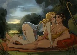 2boys ancient_greece blonde_hair erection exposed_ass femboy gay hermes history kneeling penis public_domain ripushko tagme wholesome yaoi