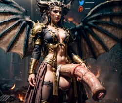 ai_generated armor athletic_futanari covered_nipples covering_breasts demon demon_horns diablo diablo_4 equine_penis futa_only futanari horse_penis horseballs horsecock horsecock_futanari huge_balls huge_cock hyper_penis lilith lilith_(diablo) mommy mother navel ornate_clothing semi-erect stable_diffusion succubus succubus_queen sydlorem