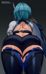 1girls ass ass_focus big_ass eula_(genshin_impact) fat_ass female female_only genshin_impact light-skinned_female storycatt thick_thighs tight_clothing