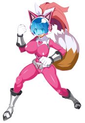 bodysuit breasts cat_girl catgirl disgaea disgaea_rpg female gigantic_breasts helmet huge_breasts large_breasts lovely_chacha nekomata_(disgaea) nippon_ichi_software non-web_source official_art pink_hair shirt standing tagme tail tight_clothes tight_shirt