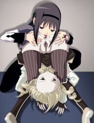 2girls akemi_homura angry anilingus anus arm_sleeves arm_support ass ass_grab black_hair bleedor blonde_hair blurry boots bow drill_hair female_only folded forced forced_yuri hair_down hand_on_ass hand_on_butt hands_on_ass human human_only jewel licking licking_anus licking_ass magical_girl mahou_shoujo_madoka_magica not_furry on_one_knee open_anus piledriver_position puella_magi_madoka_magica purple_eyes pussy reverse_forced_oral rimjob rimming saliva skirt skirt_down spread_pussy squatting thighhighs time_stop tomoe_mami tongue tongue_out upside-down yellow_eyes yuri