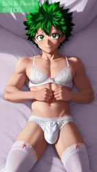 ai_generated femboy girly green_eyes green_hair izuku_midoriya lingerie male male_only midoriya_izuku my_hero_academia solo solo_male thechronicgamer trap white_lingerie