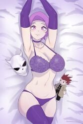 1girls antagonista big_breasts blush dakimakura female hito_clover nipples pink_eyes pink_hair purple_panties pussy saikomic short_hair tania_(antagonista)