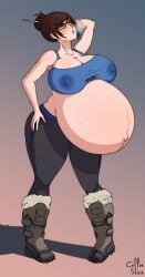 1girls big_belly big_breasts breasts breasts_bigger_than_head coffeeslice eyewear female female_only glasses hyper hyper_belly hyper_pregnancy mei_(overwatch) overwatch pregnant ready_to_pop solo solo_female