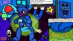 2boys anthro background black_bed blue_body blue_ears blue_fur blue_hair blue_pants blush boyfriend_(friday_night_funkin) bulge bulge_through_clothing bushy_tail cock colored_sketch controller detailed_background dick dog_ears dog_tail drool drooling erection facesitting fart fart_cloud fart_fetish farting farting_in_face feet feet_up fetish friday_night_funkin friday_night_funkin_mod furry gay human loki_(moloki52) male/male male_only mammal mostly_clothed neon_lights neon_sign nude orangeskunk5 penis pillow pillows poster red_shoes sweat text text_box white_shirt window